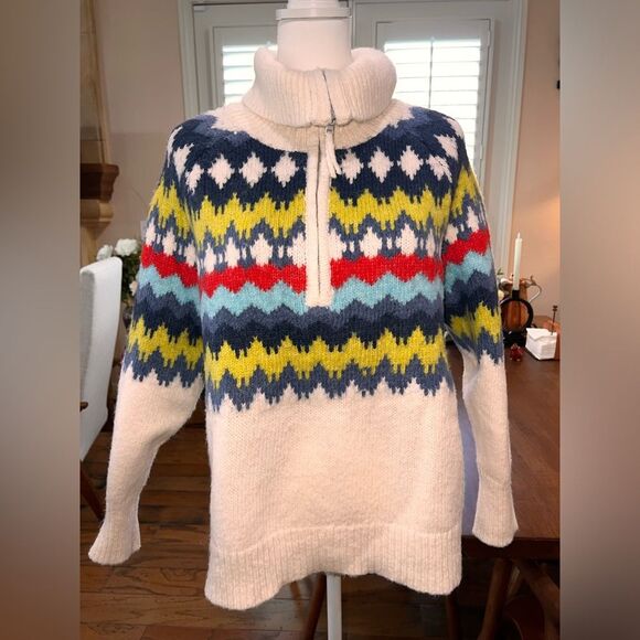Aerie Fair Isle Half Zip Sweater Wool Blend Cozy Soft Nordic Pattern M Winter - Picture 2 of 8